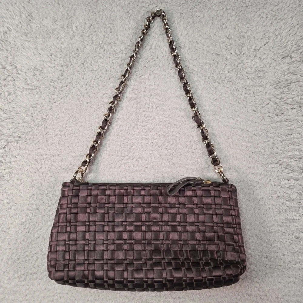 The Sak Woven Satin Baguette Shoulder Bag Breast Cancer Awareness Charm Minimal